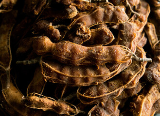 Peeled stock of tamarind in a place