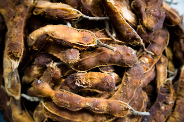 Peeled stock of tamarind in a place