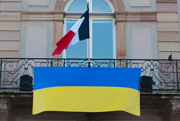 Against war in Ukraine with poster near Russian Consulate in Strasbourg, France