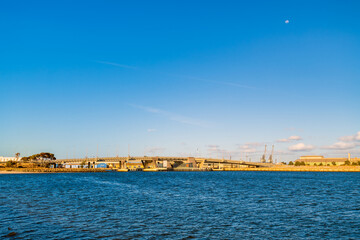 Bridge across Port River at sunset in Port Adelaide, South Australia