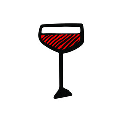 Event drink vector sketch icon. Hand drawn wine glass element. Summer party bar sign. 