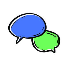 Modern cartoon speech bubbles in round shape sketch icon. Hand-drawn conversational doodle, dialog sign, vector illustration set, chat message