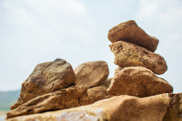 stack stones in the sky view.