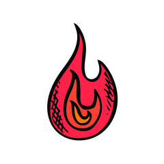 Fire symbol. Sketch hand drawn icon for design. Flame symbol, spicy hot element. Danger symbol