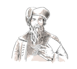 Obraz premium Johannes Gutenberg holding a Book, illustration
