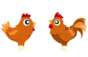 poule et coq roux