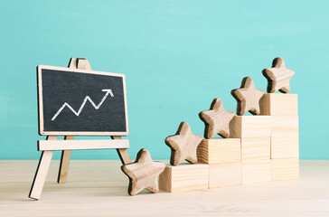 concept image of setting a five star goal. increase rating or ranking, evaluation and...