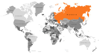 World map. Map of Russia. Russian federation. Color vector modern.	

