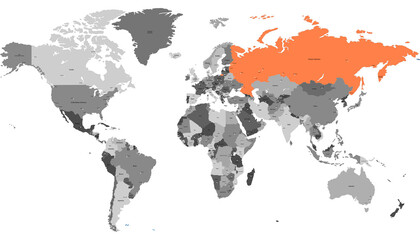 Fototapeta na wymiar World map. Map of Russia. Russian federation. Color vector modern. 