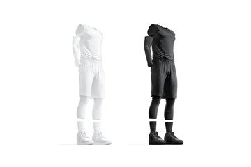 Blank black and white basketball uniform mockup, side view