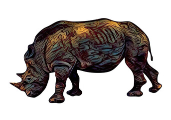 Rhinoceros side view. Isolated on white background. Raster Abstract illustration.