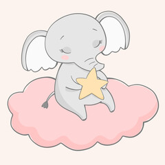 Vector illustration of a cute elephant. The animals are sleeping.