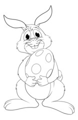 Fototapeta na wymiar Easter Bunny Cartoon Rabbit With Giant Egg