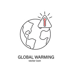 Danger outdoor high temperature thermometer vector line minimalist illustration. Summer extreme temperatures. Climate change and earth heating warning sign.