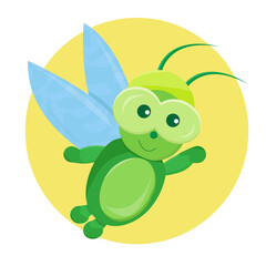 Cartoon green beetle with wings in flat style