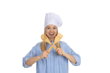 Concept of cooking with young woman, isolated on white background