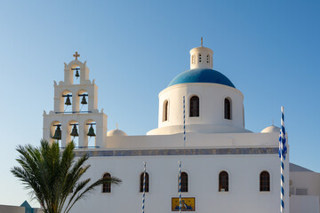 Santorini, Greece - September 17, 2020: Church of Panagia in Oia village on Santorini island, Cyclades, Greece