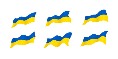 Ukrainian flag. Set of dynamic symbols of the flag of Ukraine fluttering in the wind isolated on a white background. State symbol, badge, icon, emblem