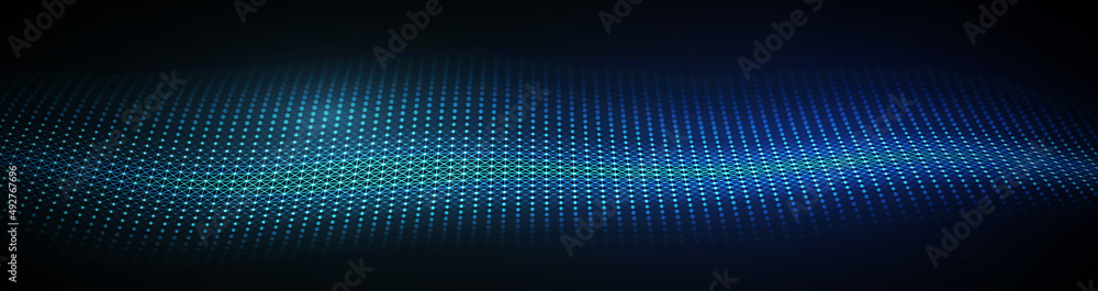 Poster technology background vector illustration. digital blue web banner. sound waves and motion waves.
