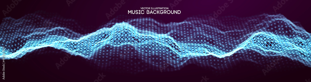 Poster technology background vector illustration. digital blue web banner. sound waves and motion waves.