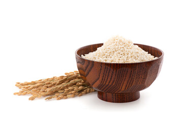 Koji Rice and ears of japanese rice isolated on white background.