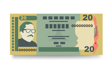 Bangladeshi Taka Vector Illustration. Bangladesh money set bundle banknotes. Paper money 20 BDT. Flat style. Isolated on white background. Simple minimal design.