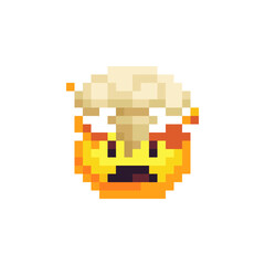 Exploding head emoji. Cartoon character. Pixel art style. 8-bit style icon. Isolated abstract vector illustration. 