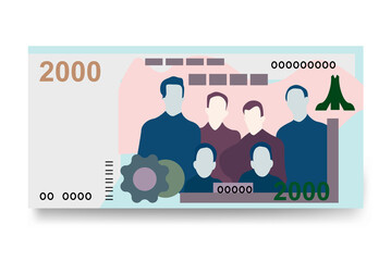 Algerian Dinar Vector Illustration. Algeria money set bundle banknotes. Paper money 2000 DZD. Flat style. Isolated on white background. Simple minimal design. - obrazy, fototapety, plakaty