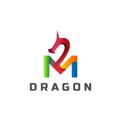 Letter M with colorful design, Dragon logo illustration.