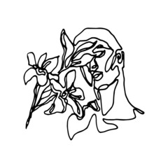 Line art woman illustration with flowers