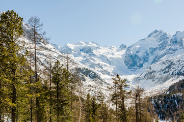 Bernina, Morteratsch, Gletscher, Val Bernina, Berninapass, Piz Bernina, Engadin, Oberengadin, Gletscherweg, Alpen, Graubünden, Winter, Schweiz