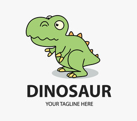 Funny cute dinosaur logo. Tyrannosaur mascot. Jungle Dinosaur animal cartoon character icon flat illustration vector, T Shirt Print, Web icon.