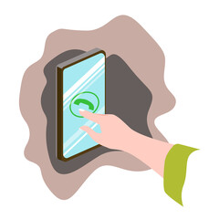 The phone screen and the hand.Calling a subscriber on the touch screen. .Vector illustration.