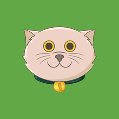 Illustration of cute dilute cat with green necklace and bell