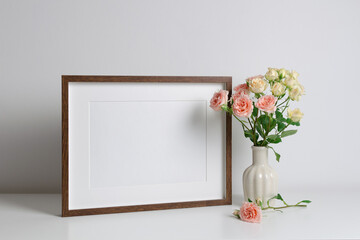 Wooden frame mockup with copy space for artwork, photo or print presentation.