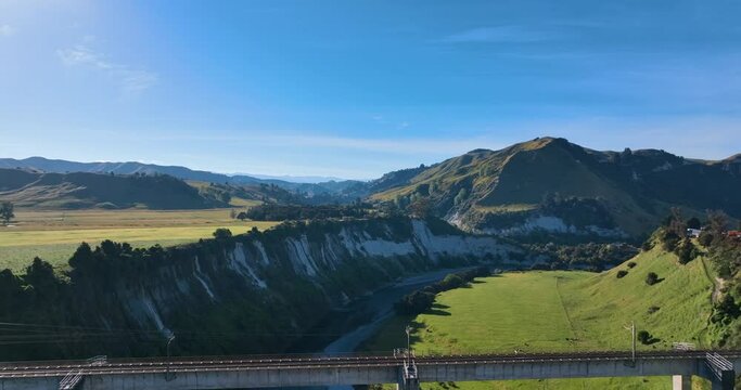Flying high over Mangaweka rail viaduct and Rangitikei river - New Zealand