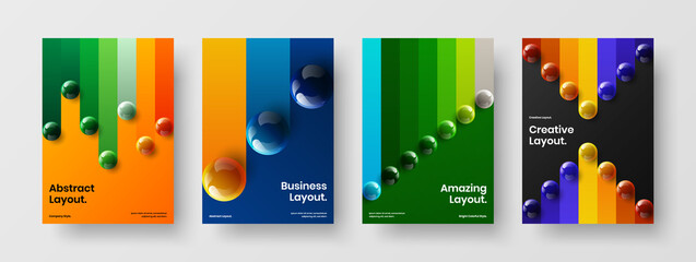 Colorful realistic spheres postcard template set. Isolated front page vector design illustration collection.