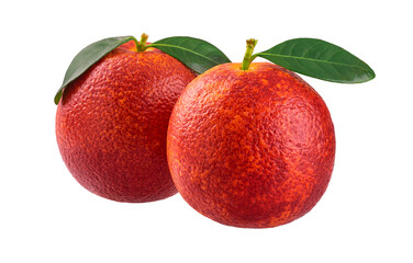 Two ripe bloody red oranges isolated on white background full depth of field.