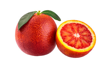 red oranges half and slice isolated on white background.
