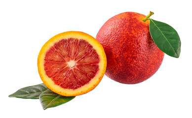 ripe red sicilian orange isolated on white background full depth of field.