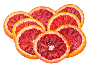 Slice of sicilian blood oranges fruit close up background.
