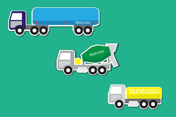 Truck set. Vector icon, flat style. Cartoon style truck concept.