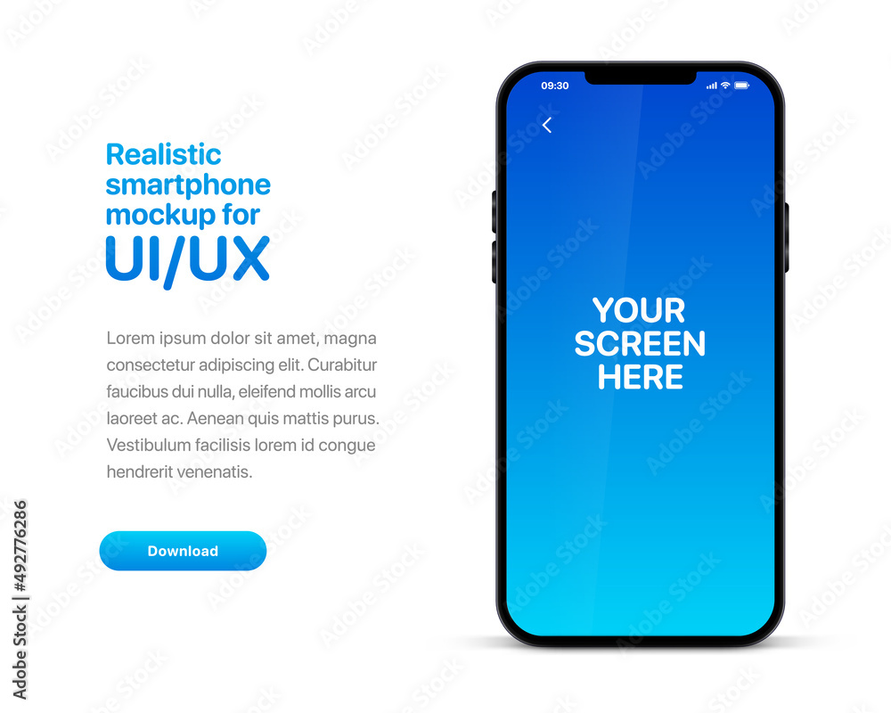 Poster 3d high quality vector smartphone mockups. Ultra realistic mobile device UI UX mockup for presentation template. Cellphone frame with blank screen isolated templates. 3d isometric illustration.