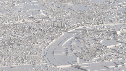 White 3D city model of Cologne. Aerial view with Cologne Cathedral in the centre. - obrazy, fototapety, plakaty