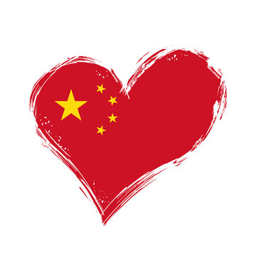 Chinese flag heart-shaped grunge background. Vector illustration.