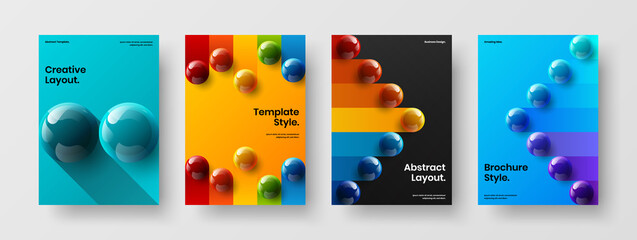 Fresh 3D balls company brochure template bundle. Amazing front page A4 vector design layout collection.
