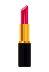 Obraz premium Lipstick isolated on white background.Red lipstick in a black tube with gold trim on a white background. Vector illustration