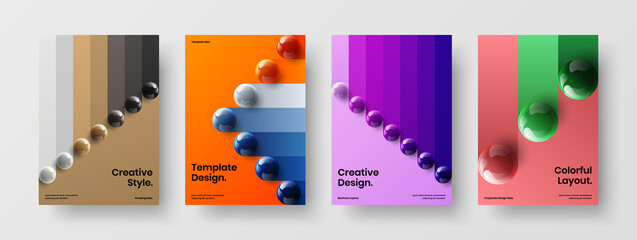 Unique 3D balls corporate cover illustration composition. Geometric company brochure design vector template bundle. - obrazy, fototapety, plakaty