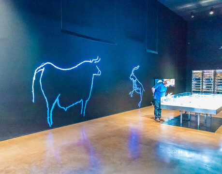 VILA NOVA DE FOZ COA, PORTUGAL - JUNE 9, 2016: Exhibitions of the Museum of Art and Archaeology in the Prehistoric Rock-Art Site of the Coa Valley. The site is one of UNESCO World Heritage Sites.