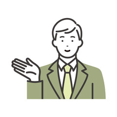 スーツ姿の若いビジネスマン　案内するポーズ